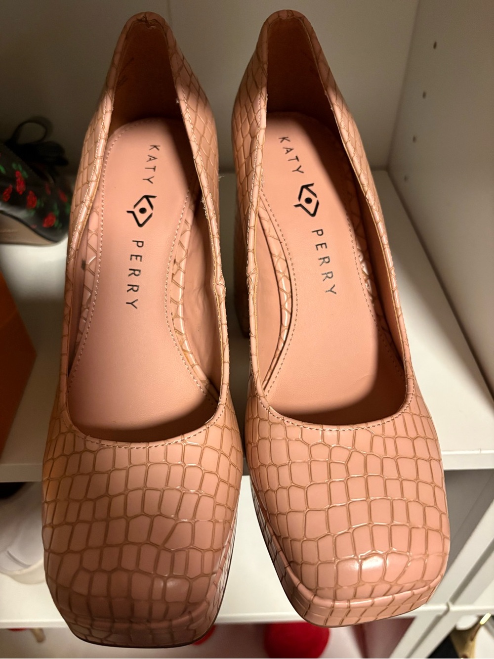 Katy Perry Collections Blush Croc-Embossed Platform Pumps - Picture 2 of 6